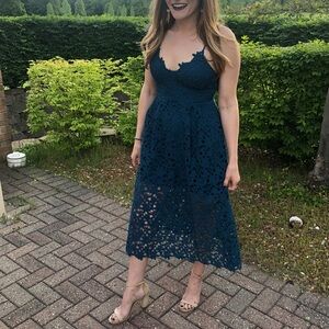 Astr Teal Lace Midi Dress with Spaghetti Straps